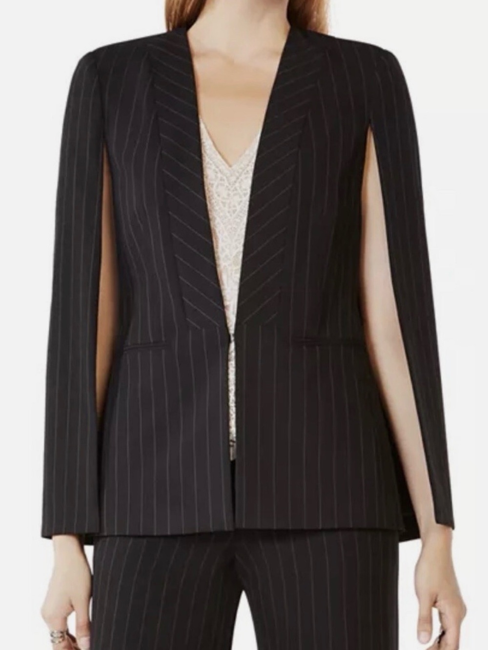BCBGMaxAzria Black Pinstripe Cape-Style Blazer